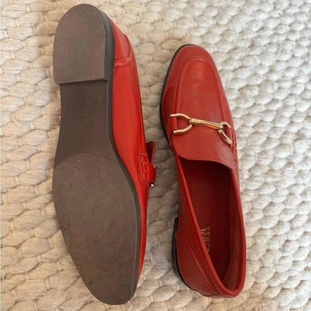 Zara Red Leather Loafers with Gold Accent - Picture 2 of 4